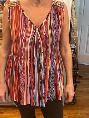 Melissa Paige Sleeveless Multistripe V-Neck Top in Red and Black